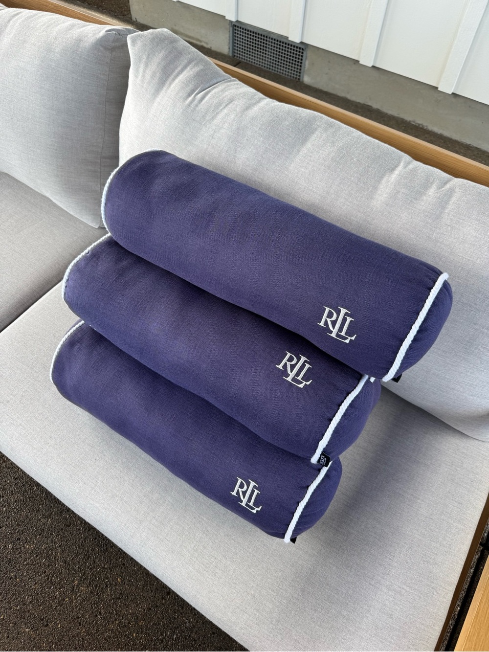RRL Navy Cylindrical Bolster Pillows with White Piping - Set of 4